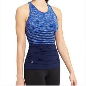Athleta Women Navy Blue Finish Fast Space Dye Stripe Racerback Tank 598047 XS